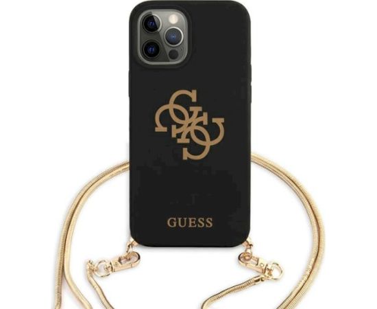 Guess GUHCP12LLSC4GBK Hardcase 4G Gold Chain Collection Aizsargapvalks priekš iPhone 12 Pro Max 6,7" / melns Neoriģinālie Maciņi