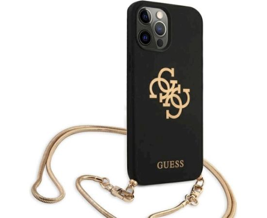 Guess GUHCP12LLSC4GBK Hardcase 4G Gold Chain Collection Aizsargapvalks priekš iPhone 12 Pro Max 6,7" / melns Neoriģinālie Maciņi