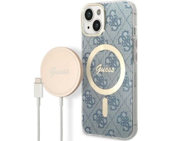 Guess Set GUBPP14MH4EACSB Aizsargapvalks un lādētājs priekš iPhone 14 Plus / 15 Plus 6.7" / zils Neoriģinālie Maciņi