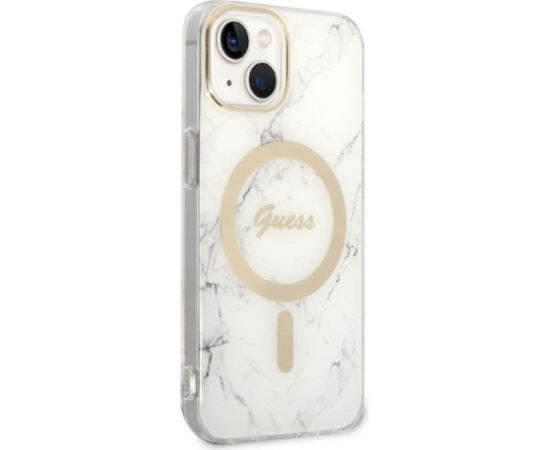 Guess Set GUBPP14MHMEACSH Case+Charger Aizsargapvalks priekš iPhone 14 Plus / 15 Plus 6.7" / balts hard case Marble Neoriģinālie Maciņi
