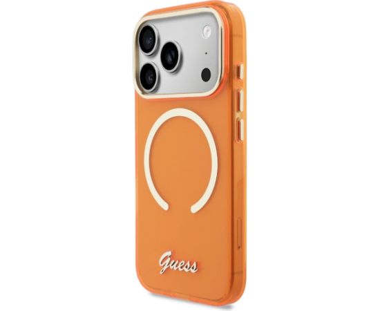 Case Guess IML Script Metal MagSafe Aizsargapvalks priekš iPhone 17 Pro / oranžs Neoriģinālie Maciņi
