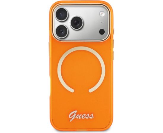 Case Guess IML Script Metal MagSafe Aizsargapvalks priekš iPhone 17 Pro / oranžs Neoriģinālie Maciņi