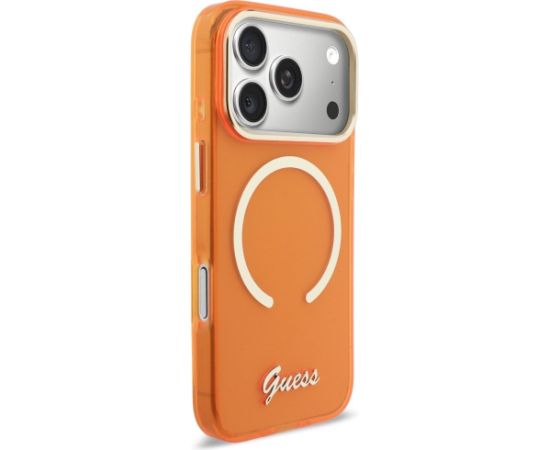 Case Guess IML Script Metal MagSafe Aizsargapvalks priekš iPhone 17 Pro / oranžs Neoriģinālie Maciņi