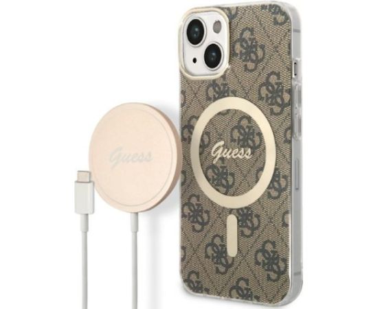 Guess Set GUBPP14MH4EACSW Case+ Charger Aizsargapvalks priekš iPhone 14 Plus / 15 Plus 6.7" / brūns Neoriģinālie Maciņi