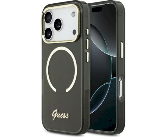 Case Guess IML Script Metal MagSafe Aizsargapvalks priekš iPhone 17 Pro / melns Neoriģinālie Maciņi