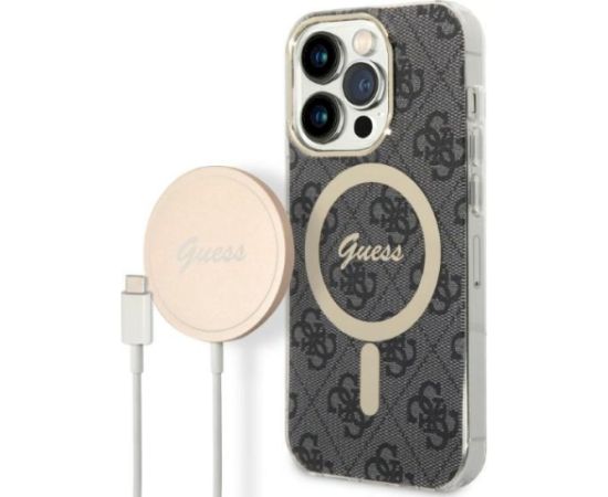 Guess Set GUBPP14LH4EACSK Aizsargapvalks un lādētājs priekš iPhone 14 Pro 6,1" / melns Neoriģinālie Maciņi