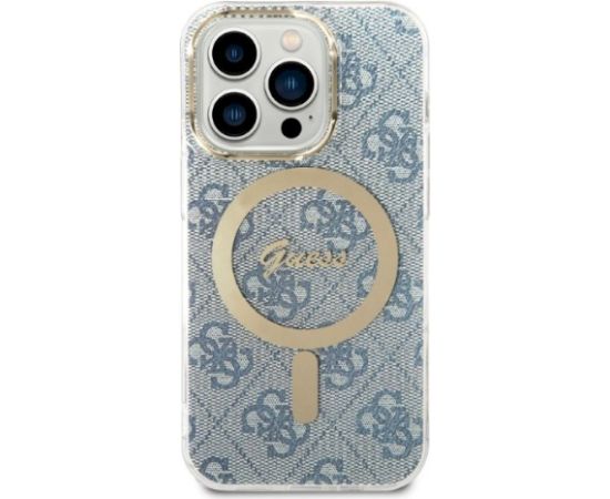 Guess Set GUBPP14LH4EACSB Case+ Charger Aizsargapvalks priekš iPhone 14 Pro 6,1" / zils hard case 4G Print MagSa Neoriģinālie Maciņi