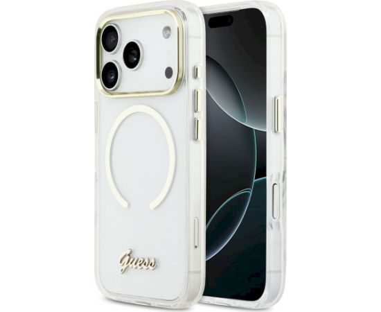 Case Guess IML Script Metal MagSafe Aizsargapvalks priekš iPhone 17 Pro / caurspīdīgs Neoriģinālie Maciņi