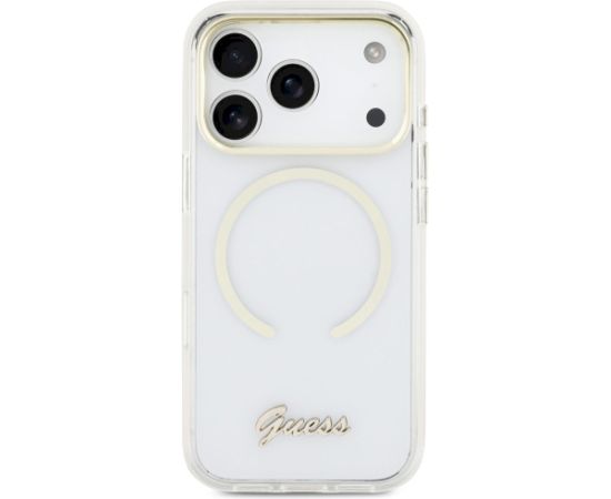 Case Guess IML Script Metal MagSafe Aizsargapvalks priekš iPhone 17 Pro / caurspīdīgs Neoriģinālie Maciņi