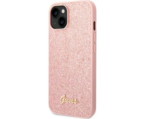 Guess GUHCP14MHGGSHP Glitter Script Aizsargapvalks priekš iPhone 14 Plus / 15 Plus 6.7" / rozā Neoriģinālie Maciņi
