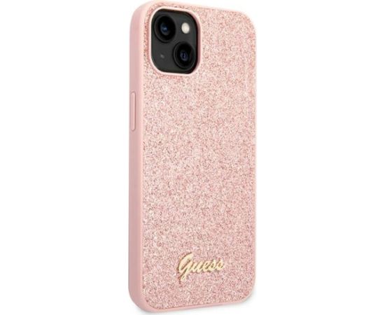 Guess GUHCP14MHGGSHP Glitter Script Aizsargapvalks priekš iPhone 14 Plus / 15 Plus 6.7" / rozā Neoriģinālie Maciņi