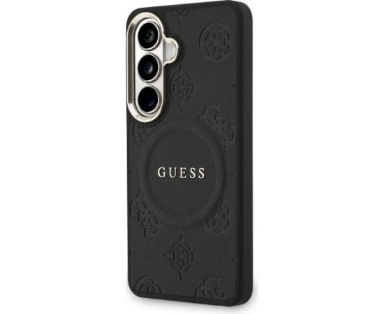 Guess Saffiano Peony Embossed Ring MagSafe Case Aizsargapvalks priekš Samsung Galaxy S26 / melns Neoriģinālie Maciņi