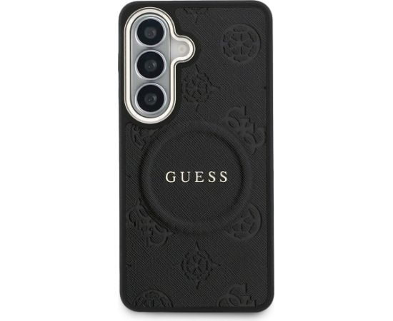 Guess Saffiano Peony Embossed Ring MagSafe Case Aizsargapvalks priekš Samsung Galaxy S26 / melns Neoriģinālie Maciņi