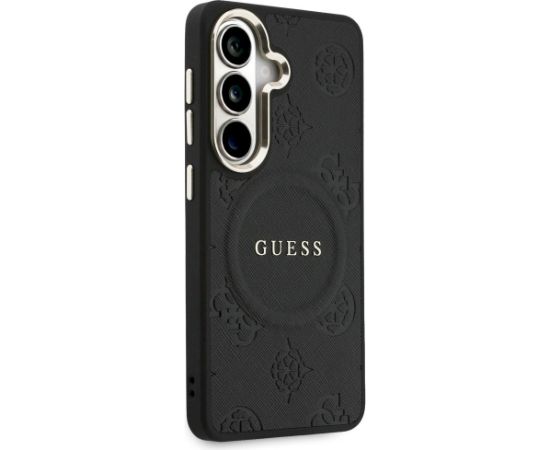 Guess Saffiano Peony Embossed Ring MagSafe Case Aizsargapvalks priekš Samsung Galaxy S26 / melns Neoriģinālie Maciņi