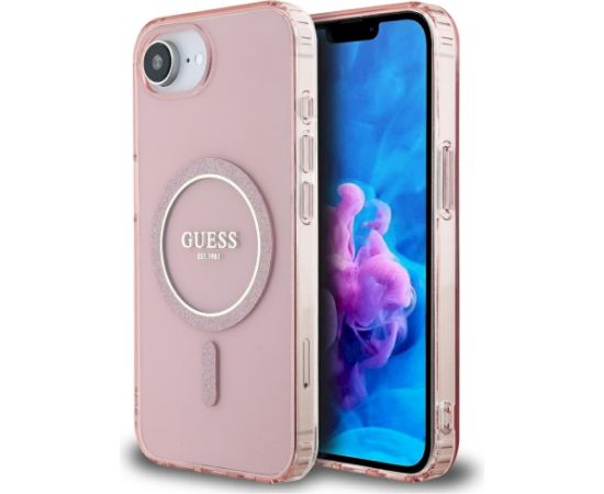 Guess IML Glitter Circle MagSafe Case Aizsargapvalks priekš iPhone 16e/17e / rozā Neoriģinālie Maciņi