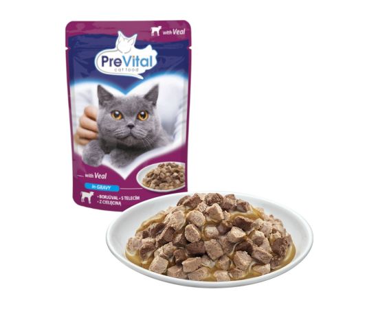 PREVITAL Veal in gravy - wet cat food - 100g Консервы кошек