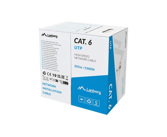 LANBERG LAN CABLE UTP CAT.6 305M SOLID CU LSZH GREY CPR + FLUKE PASSED Dažādi vadi