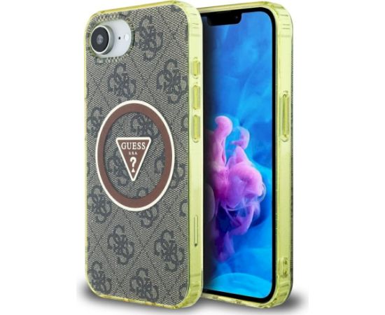 Case Guess IML Metal Glitter 4G Circle Triangle MagSafe Aizsargapvalks priekš iPhone 16e / 17e / brūns Neoriģinālie Maciņi