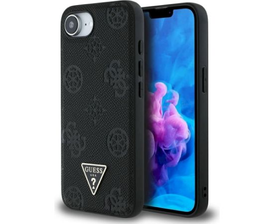 Guess Grained Hot Stamp Peony Triangle Logo MagSafe Aizsargapvalks priekš iPhone 16e / 17e / melns Neoriģinālie Maciņi
