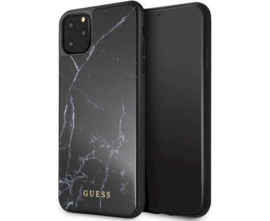 Guess GUHCN65HYMABK Marble Glass Aizsargapvalks priekš iPhone 11 Pro Max / melns Neoriģinālie Maciņi