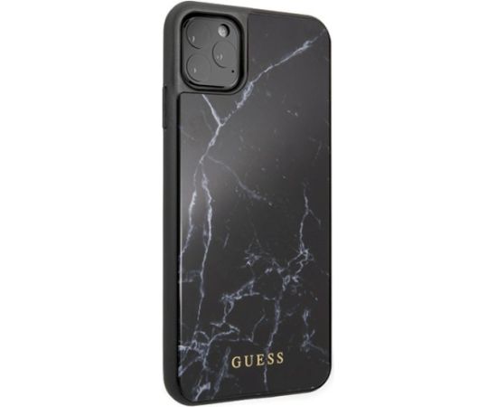 Guess GUHCN65HYMABK Marble Glass Aizsargapvalks priekš iPhone 11 Pro Max / melns Neoriģinālie Maciņi