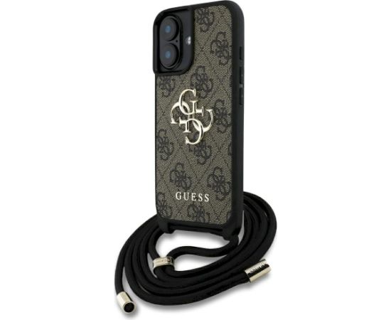 Guess 4G Big Logo Cord Stap Crossbody Aizsargapvalks priekš iPhone 16 Plus / brūns Neoriģinālie Maciņi
