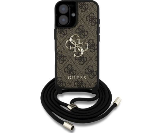 Guess 4G Big Logo Cord Stap Crossbody Aizsargapvalks priekš iPhone 16 Plus / brūns Neoriģinālie Maciņi