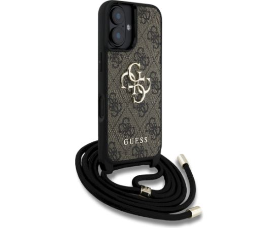 Guess 4G Big Logo Cord Stap Crossbody Aizsargapvalks priekš iPhone 16 Plus / brūns Neoriģinālie Maciņi