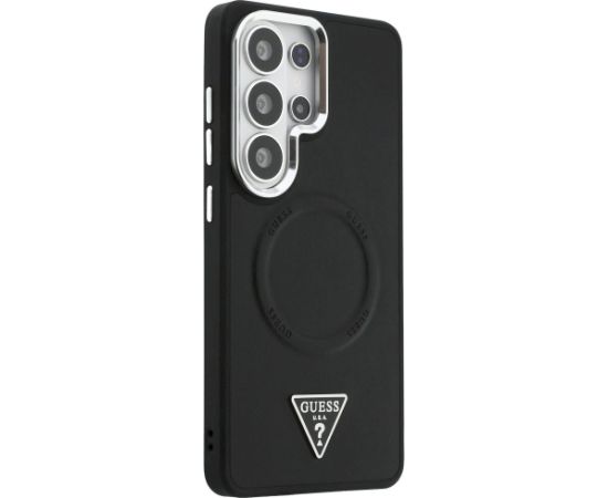 Case Guess Embossed Ring Triangle Logo MagSafe Aizsargapvalks priekš Samsung Galaxy S26 Ultra / melns Neoriģinālie Maciņi