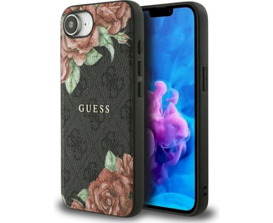 Case Guess 4G Flowers Print MagSafe Aizsargapvalks priekš iPhone 16e/17e / melns Neoriģinālie Maciņi