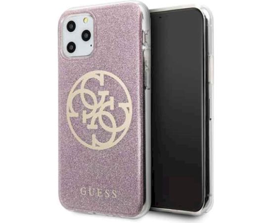 Guess GUHCN58PCUGLPI 4G Circle Glitter Aizsargapvalks priekš iPhone 11 Pro / rozā Neoriģinālie Maciņi
