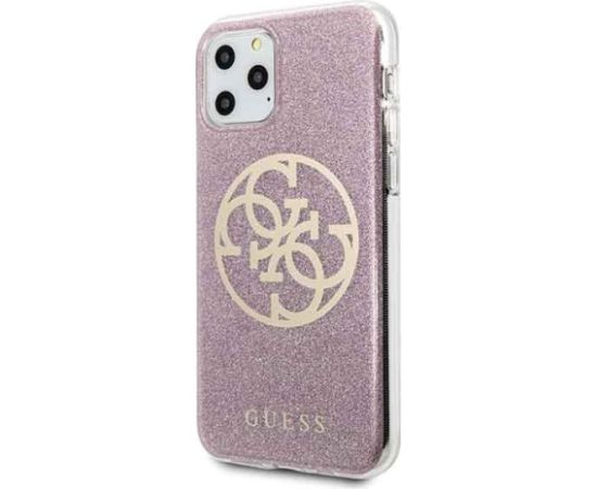 Guess GUHCN58PCUGLPI 4G Circle Glitter Aizsargapvalks priekš iPhone 11 Pro / rozā Neoriģinālie Maciņi
