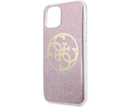 Guess GUHCN58PCUGLPI 4G Circle Glitter Aizsargapvalks priekš iPhone 11 Pro / rozā Neoriģinālie Maciņi