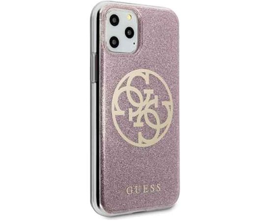 Guess GUHCN58PCUGLPI 4G Circle Glitter Aizsargapvalks priekš iPhone 11 Pro / rozā Neoriģinālie Maciņi