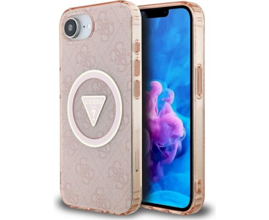 Case Guess IML Metal Glitter 4G Circle Triangle MagSafe Aizsargapvalks priekš iPhone 16e / 17e / rozā Neoriģinālie Maciņi