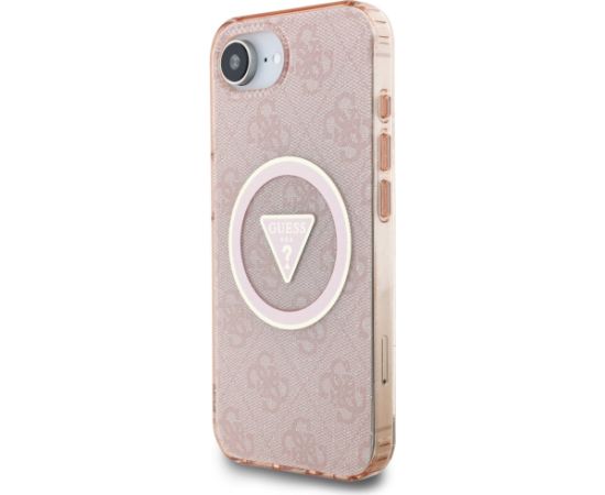 Case Guess IML Metal Glitter 4G Circle Triangle MagSafe Aizsargapvalks priekš iPhone 16e / 17e / rozā Neoriģinālie Maciņi