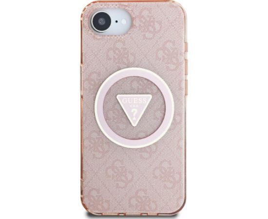 Case Guess IML Metal Glitter 4G Circle Triangle MagSafe Aizsargapvalks priekš iPhone 16e / 17e / rozā Neoriģinālie Maciņi