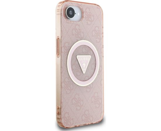 Case Guess IML Metal Glitter 4G Circle Triangle MagSafe Aizsargapvalks priekš iPhone 16e / 17e / rozā Neoriģinālie Maciņi