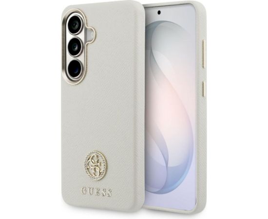Case Guess Rhinestone Round Logo MagSafe Aizsargapvalks priekš Samsung Galaxy S26 / bēšs Neoriģinālie Maciņi