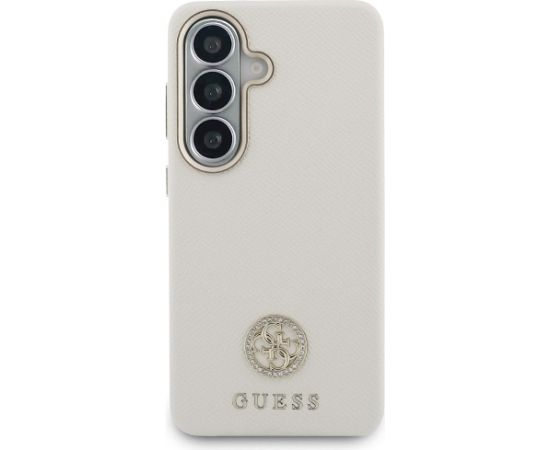 Case Guess Rhinestone Round Logo MagSafe Aizsargapvalks priekš Samsung Galaxy S26 / bēšs Neoriģinālie Maciņi