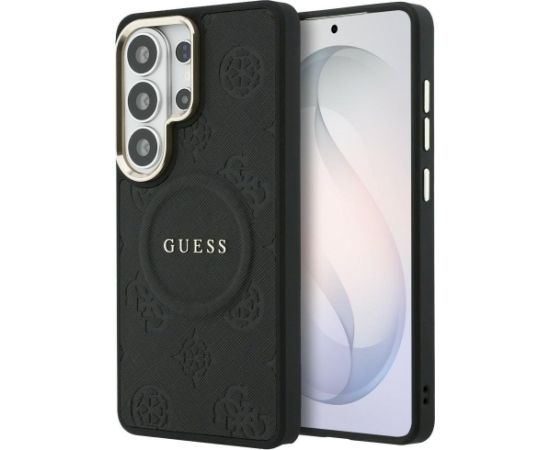 Guess Saffiano Peony Embossed Ring MagSafe Case Aizsargapvalks priekš Samsung Galaxy S26 Ultra / melns Neoriģinālie Maciņi