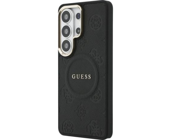 Guess Saffiano Peony Embossed Ring MagSafe Case Aizsargapvalks priekš Samsung Galaxy S26 Ultra / melns Neoriģinālie Maciņi
