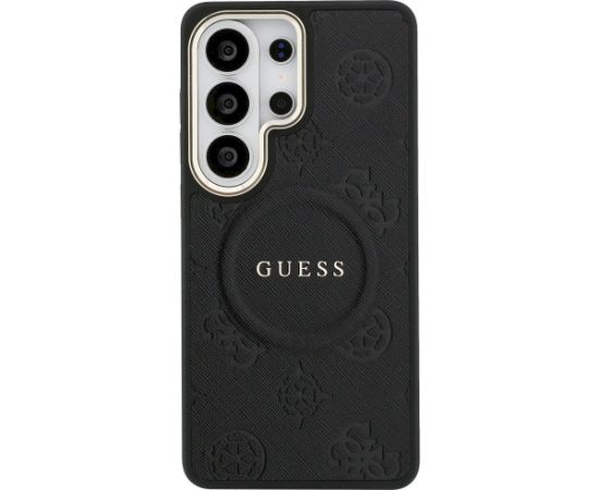 Guess Saffiano Peony Embossed Ring MagSafe Case Aizsargapvalks priekš Samsung Galaxy S26 Ultra / melns Neoriģinālie Maciņi