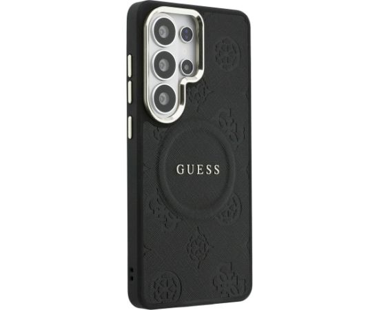 Guess Saffiano Peony Embossed Ring MagSafe Case Aizsargapvalks priekš Samsung Galaxy S26 Ultra / melns Neoriģinālie Maciņi