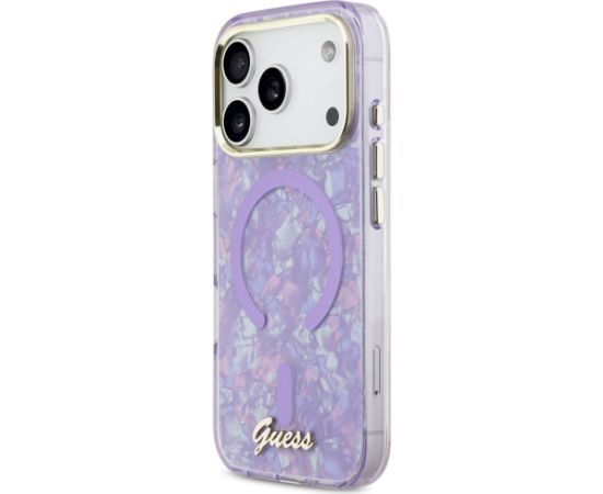 Guess IML Shell Script Metal MagSafe Aizsargapvalks priekš iPhone 17 Pro Max / violets Neoriģinālie Maciņi