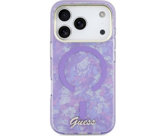 Guess IML Shell Script Metal MagSafe Aizsargapvalks priekš iPhone 17 Pro Max / violets Neoriģinālie Maciņi