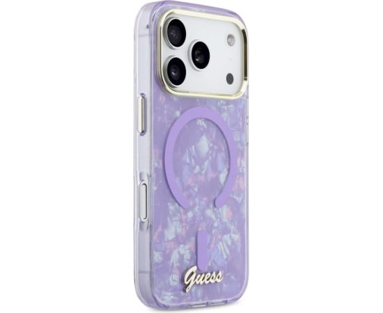 Guess IML Shell Script Metal MagSafe Aizsargapvalks priekš iPhone 17 Pro Max / violets Neoriģinālie Maciņi