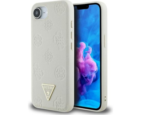 Case Guess Grained Hot Stamp Peony Triangle Logo MagSafe Aizsargapvalks priekš iPhone 16e / bēšs Neoriģinālie Maciņi