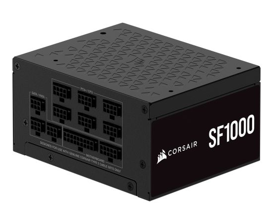 Corsair SF1000, PC power supply (black, 1x 12VHPWR, 3x PCIe, cable management, 1000 watts) Datoru barošanas bloki
