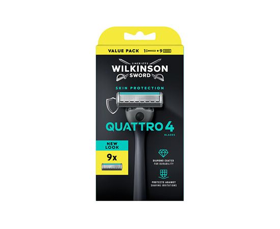 Wilkinson Sword Quattro 4 Skin Protection - Holicí strojek + 9 hlavic Духи и косметика